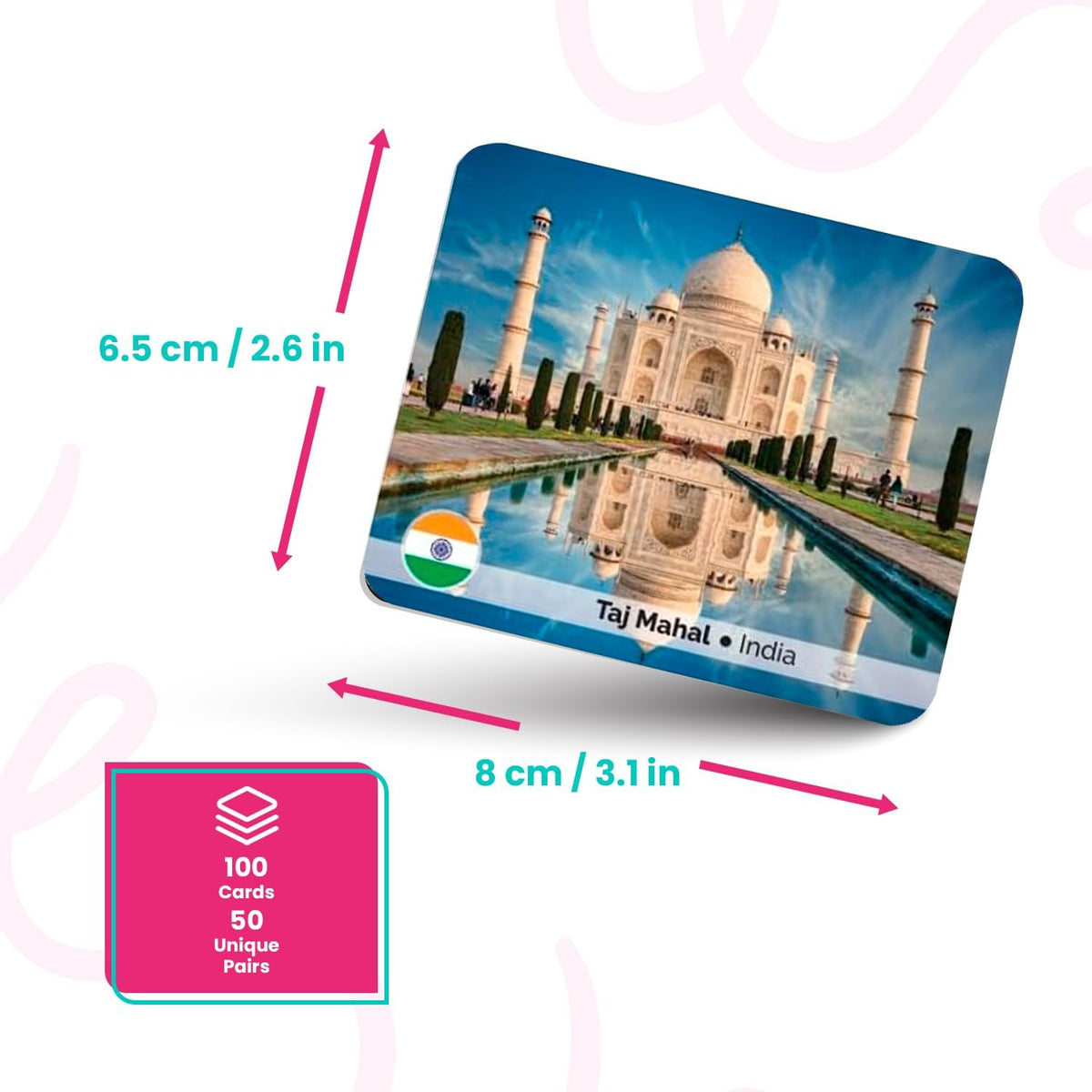 Menique Explore the World Memory Matching Game – Geography Game with 100 Photo Cards, 50 Countries, Flags & Landmarks – Travel Card Game with Educational Booklet, Ages 3+