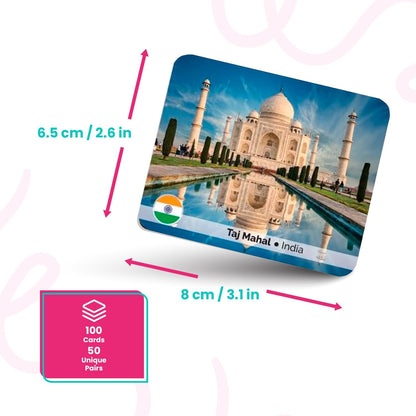 Menique Flags of the World Memory Matching Game – 100 Cards, 50 Countries & Capitals – World Flags Flash Cards for Kids & Adults – Color-Coded by Continent