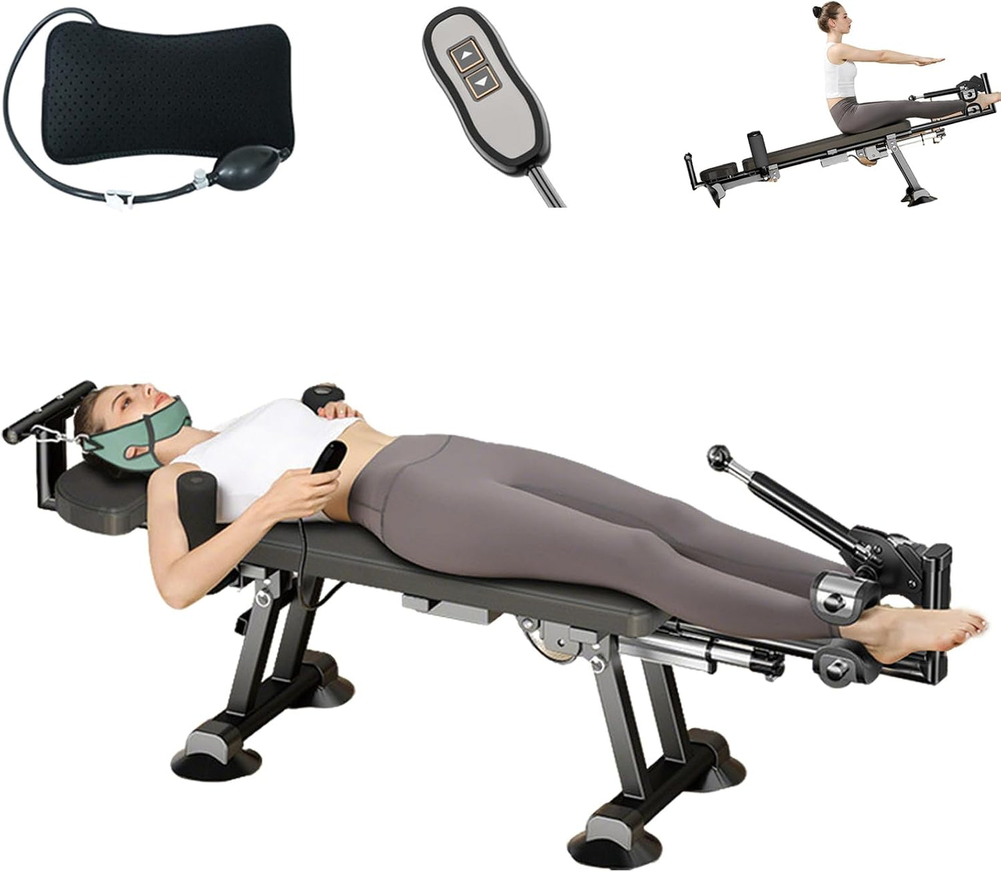 Alternative Inversion Traction Table, Back Stretcher Traction Table for Spine Stretching, Full Body Traction Machine Bed for Home (Black, Electric Large)