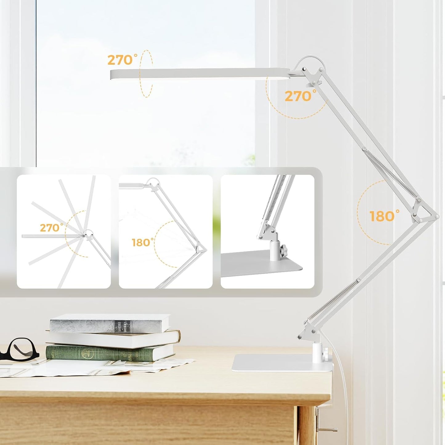 SKYLEO Desk Lamp for Home Office, Eye Comfortable LED Desk Light for Long Hours, Adjustable Swing Arm with Memory Function, Black