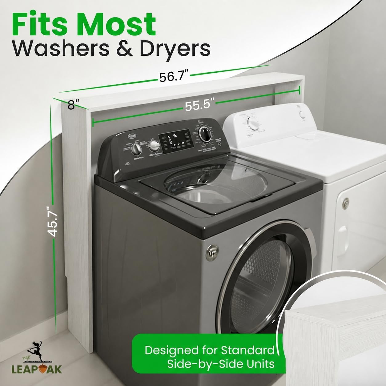 Over the Washer and Dryer Storage Shelf, Laundry Shelf, White | Engineered Wood, Laundry Room Organizer with Side Panels, Wall-Mounted, Top Surface for Folding and Supplies