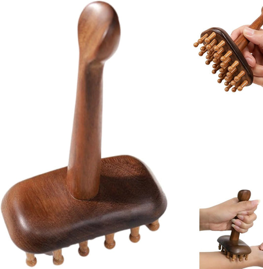 Large Wooden Meridian Massage Brush, Sandalwood, Long Handle | 28 Wooden Teeth, Gua Sha Lymphatic Drainage, Acupoint Stimulation, Back Neck Abdomen Legs, Blood Circulation, Relieve Fatigue