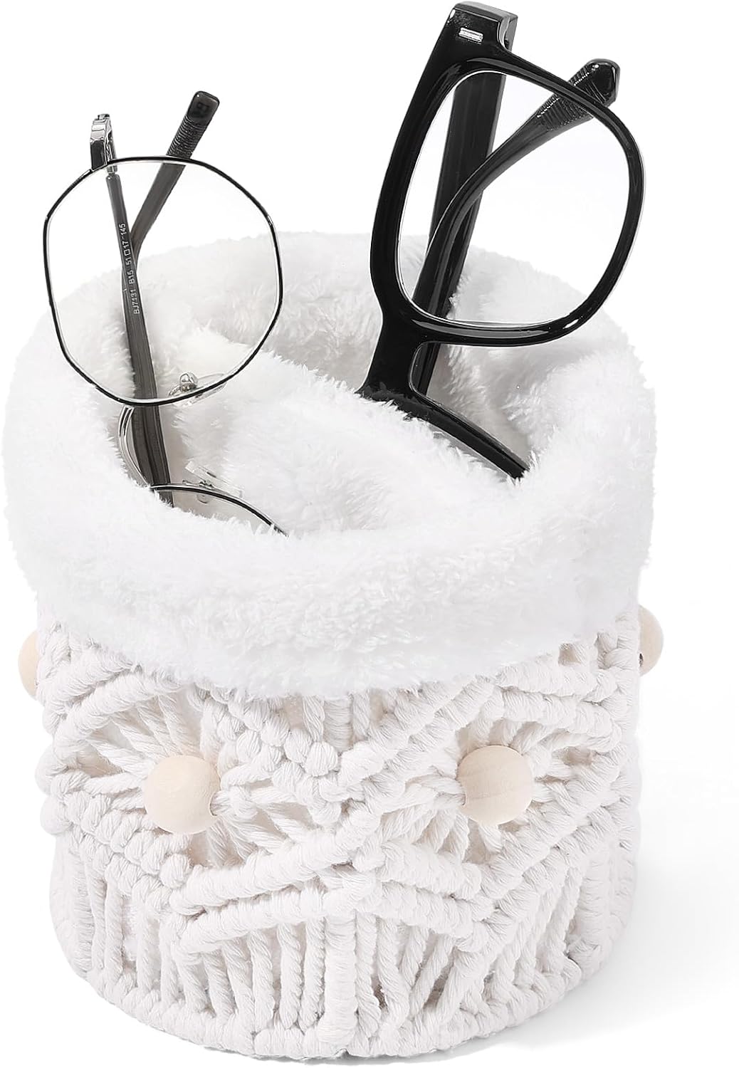 SNOWSTAR Plush Lined Eyeglasses Holder Stand for Nightstand,Boho Protective Eyeglass Holder with 2 Compartments ﻿