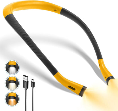 Neck Reading Light Rechargeable, 6 Brightness Levels 3 Colors Amber Book Light for Reading in Bed, 80H Working, Hands-Free for Reading, Crocheting, Repairing and Camping, Yellow
