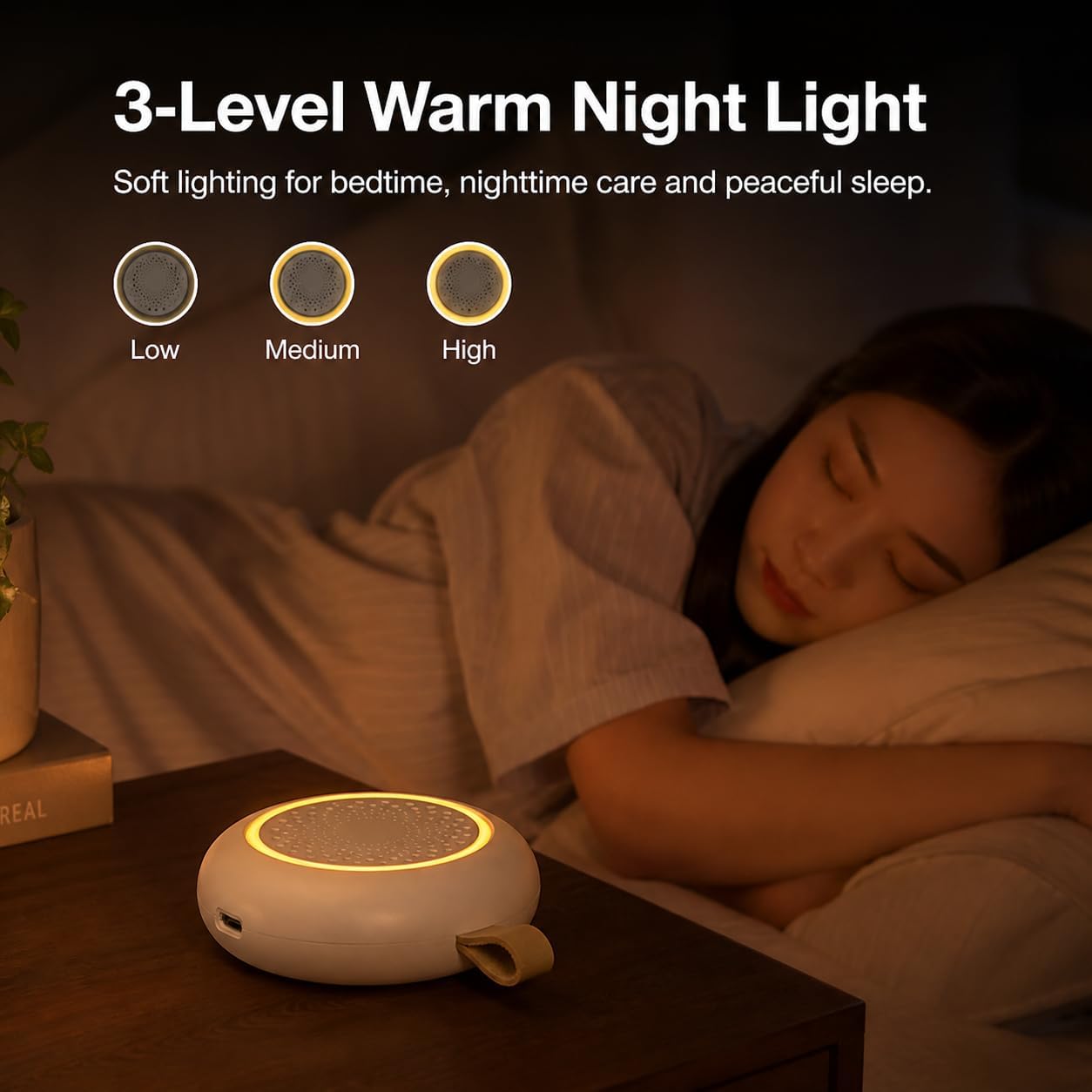 MISIRUN White Noise Machine for Baby and Adult Sleep, for Nursery Travel | 24 soothing sounds, 3-level night light, auto noise detection and 15/30/60-min timer for bedtime, stroller and travel