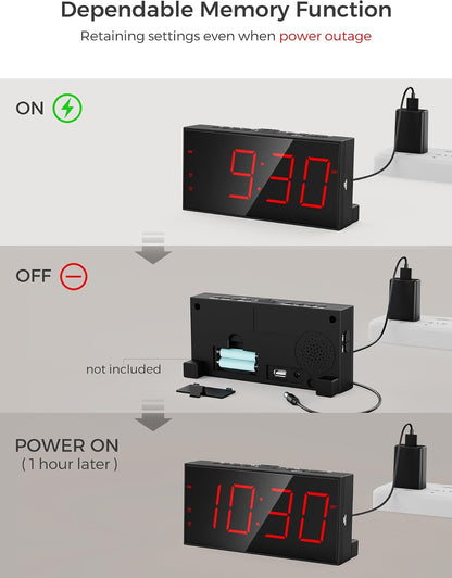 Vibrating Alarm Clock for Heavy Sleepers – Loud Bed Shaker, Dual Alarms with Weekday/Weekend Mode, 3 Vibration Levels, 5-Volume & Dimmer, Large Display, USB + Battery Backup – Deaf & Hearing-Impaired