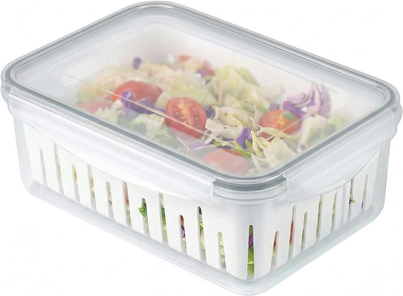 11.4 Cup Produce Saver Container for Fridge with Colander 2.7L | Airtight Fruit & Vegetable Storage Bin, Removable Strainer Basket, BPA-Free, Stackable, White Colander