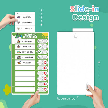2 in 1 Upgraded Slider Morning/Bedtime Routine Chart for Kids Toddlers - Magnetic Kids Chore Chart for 2 Kids, Dry Erase Chore Chart for Kids, Visual Schedule for Kids with Cute Chore Stickers