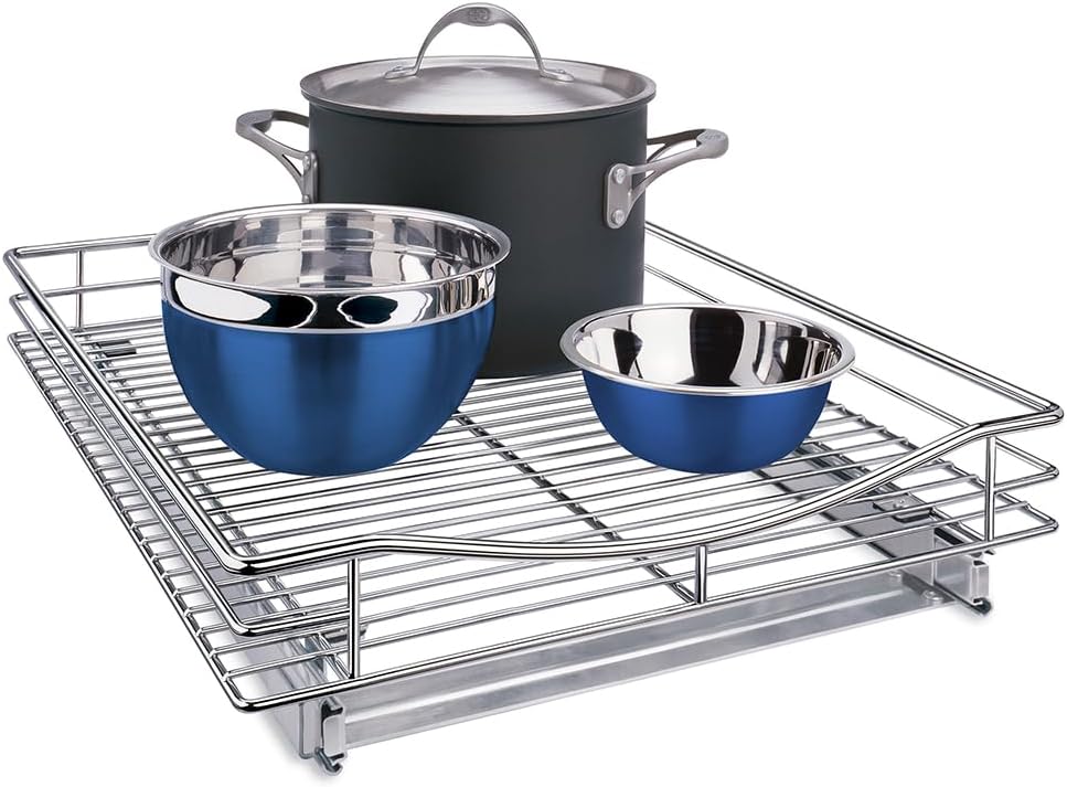 LYNK PROFESSIONAL® Pull Out Cabinet Organizer, Kitchen Slide Out Drawer | 14W x 21D chrome rollout shelf creates easy-access storage for cookware, pantry items and kitchen essentials inside cabinets