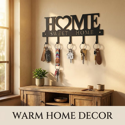Key Holder Hooks Organizer Shelf Hanger Rack Wall Mounted Sweet Home Metal Decor Stylish and Practical for Entryway Front Door Kitchen Hallway Garage Mudroom Office Hardware Included Black