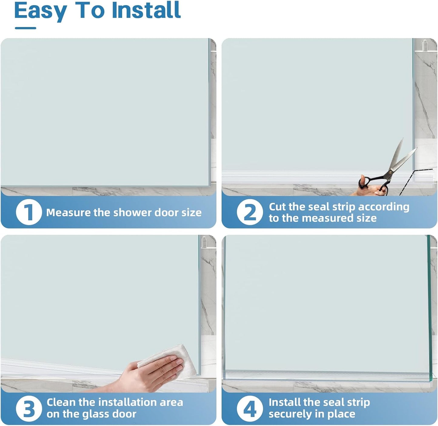 Shower Door Bottom Seal Strip, 2PCS Seal Strip, Ultra Clear PVC, 36" Length, Fits 6mm Thick Glass, Prevents Leaks, Easy Installation, No Adhesive Required (Ultra Clear, 36in for 1/4"(6mm) Door)