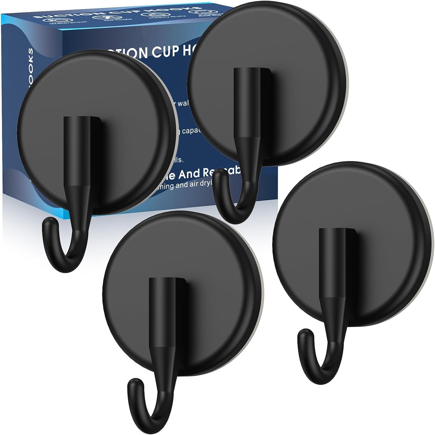 MOTAIPEAK Suction Cup Hooks for Shower,Shower Hooks Mounting on Glass Doors, Tile, Mirrors, Metals,Hook for Hanging Towels, Robe, Loofah, Jackets-Black(2 Pack)