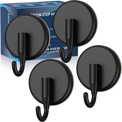 MOTAIPEAK Suction Cup Hooks for Shower,Shower Hooks Mounting on Glass Doors, Tile, Mirrors, Metals,Hook for Hanging Towels, Robe, Loofah, Jackets-Black(2 Pack)