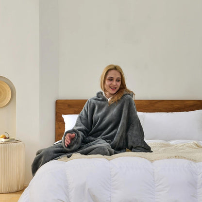 Wearable Blanket Sweatshirt, Warm and Cozy Giant Blanket Hoodie | Gifts for Women and Men - thick Flannel Blankets with Sleeves and Giant Pocket - Light Grey
