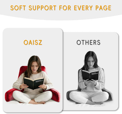 OAISZ Reading Pillow for Sitting in Bed with Shredded Memory Foam, Grey | 19-Inch Back Pillow for Sitting Up in Bed, Extended Arms, Side Pockets, Supportive Adjustable Pillow Removable Washable Cover