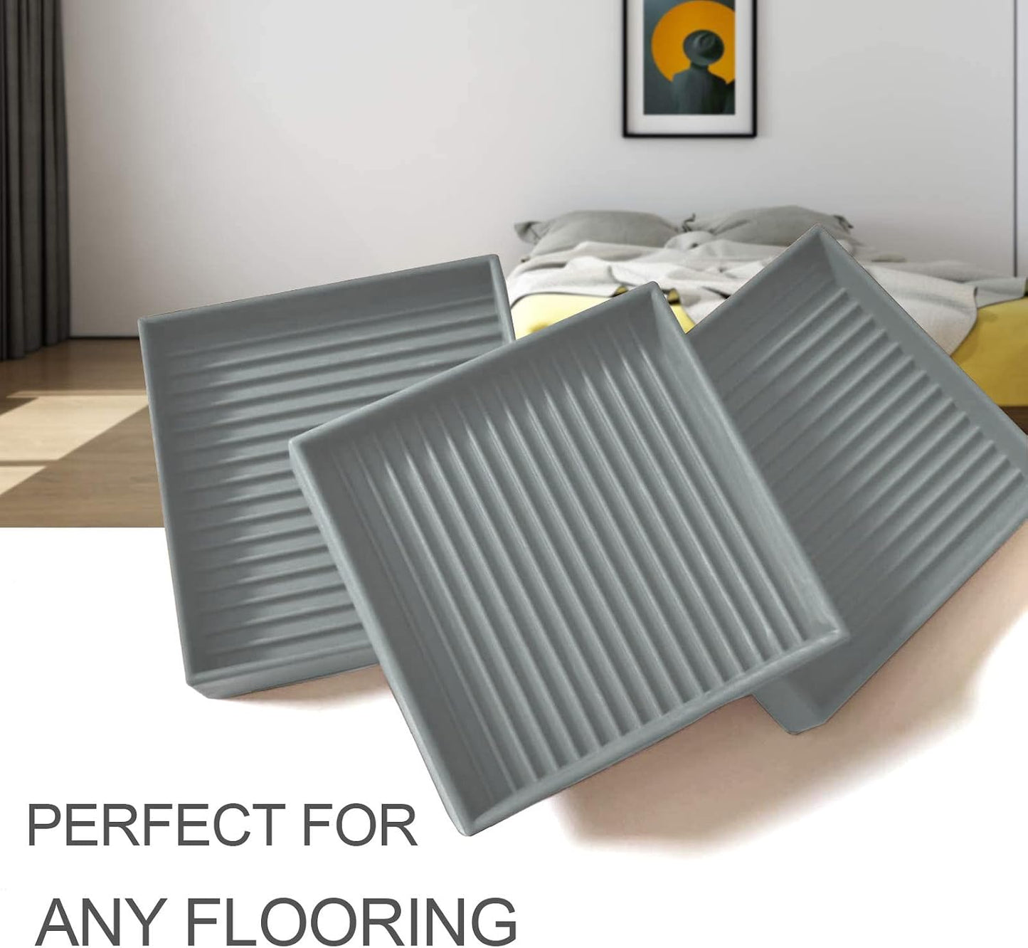 Furniture Coasters 4 Pcs 4” Furniture Caster Cups - Non Slip Furniture Pads Hardwoods Floors - Non Skid Grippers Rubber Furniture Feet Anti Slide Floor Protector for Bed Couch Stoppers Black