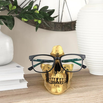 Mrlikale Skull Glasses Stand Holder, Creative Eyeglasses Holder | Sunglasses Spectacle Display Rack, Key Holder Resin Sculptures for Entryway, Home, Office, Desk, Nightstand (Gold)