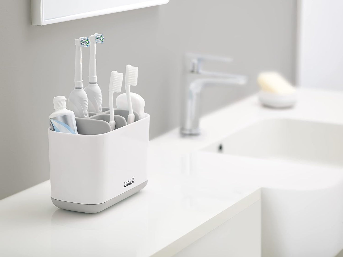 Joseph Joseph Easy-Store - Compact Toothbrush Holder Caddy Bathroom Storage , Grey/White, Regular