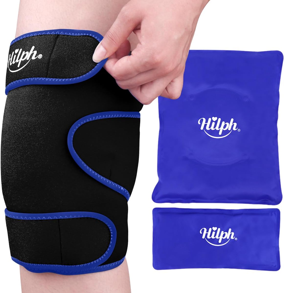 Hilph Knee Ice Pack Wrap, Adjustable Knee Brace with 2 Gel Ice Packs, Blue | Full Coverage, Hot Cold Therapy, Pain Relief for Replacement Surgery, Arthritis, ACL, Meniscus Tear, Swelling, Leg, Elbow Arm