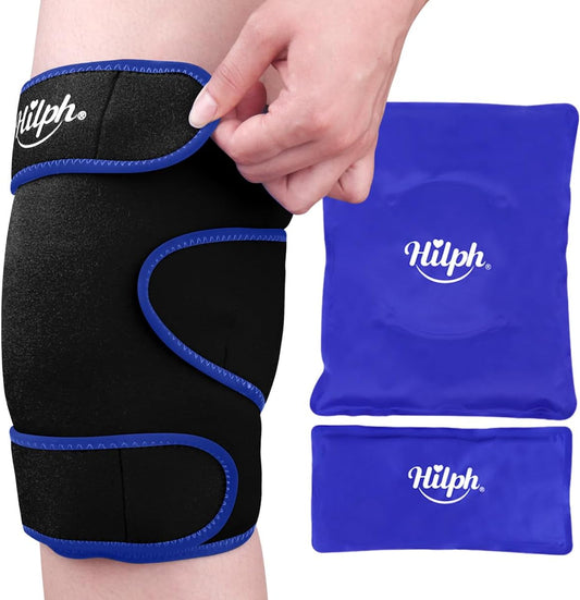 Hilph Knee Ice Pack Wrap, Adjustable Knee Brace with 2 Gel Ice Packs, Blue | Full Coverage, Hot Cold Therapy, Pain Relief for Replacement Surgery, Arthritis, ACL, Meniscus Tear, Swelling, Leg, Elbow Arm
