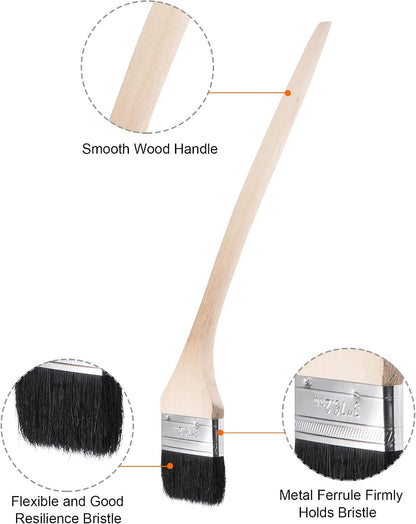 uxcell Bent Radiator Paint Brush 17" Length 2" Width Bristle with Long Wood Handle for Wall Treatment Black 4Pcs