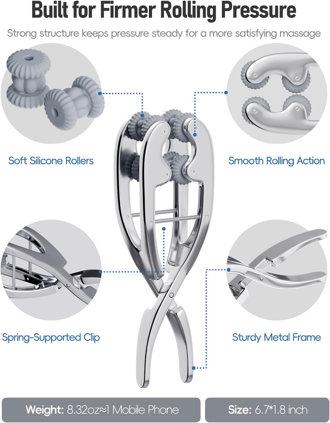 Stainless Steel Adjustable Finger Massage Roller for Knuckle & Palm, 2026 Updated Spring Lever Loaded Dual Roller Finger Massager Tool Manual Massage Roller for Trigger Finger Hand Fatigue Relief
