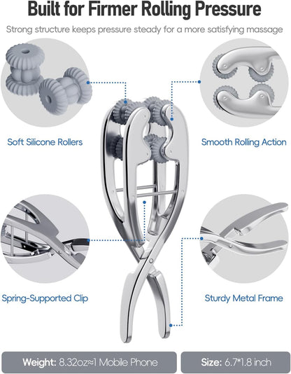 Stainless Steel Adjustable Finger Massage Roller for Knuckle & Palm, 2026 Updated Spring Lever Loaded Dual Roller Finger Massager Tool Manual Massage Roller for Trigger Finger Hand Fatigue Relief