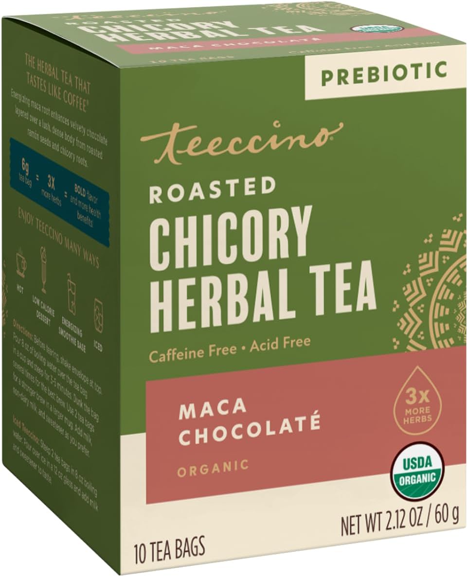 Teeccino Herbal Tea Sampler Assortment - 12 Tea Bags - Maca Chocolaté, French Roast, Hazelnut, Vanilla Nut - Roasted Caffeine Free Herbal Tea, Prebiotic for Natural Energy