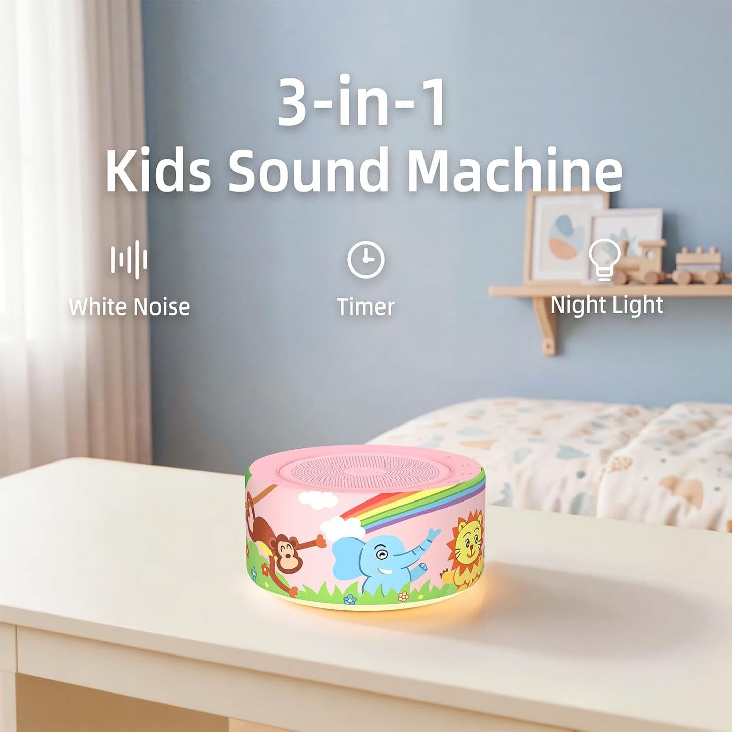 Kipcush White Noise Machine for Baby & Adults, 30 Soothing Sounds, Sleep Sound Machine with 8 Color Night Light, Memory Function, White Noise for Sleeping, Nursery, Office, Travel & Relaxation