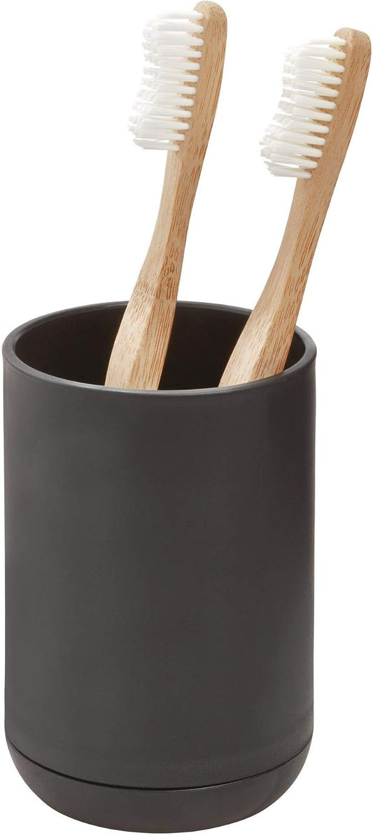 iDesign Cade Collection Toothbrush Holder, 3" x 3" x 4.5", White/Gray | For Normal Toothbrushes, For Spin Brushes, For Toothpaste