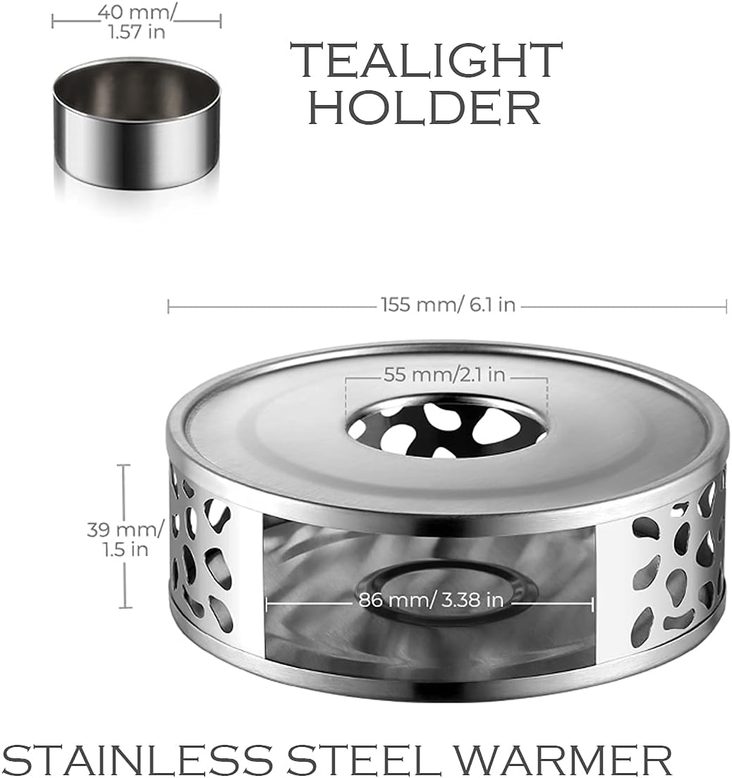 Stainless Steel Teapot Warmer, Metal Teapot Heater with Tealight Holder Stainless Steel Candle Base Coffee Tea Warmer for Glass, Steel, Ceramic Teapot and Other Heatproof Dish