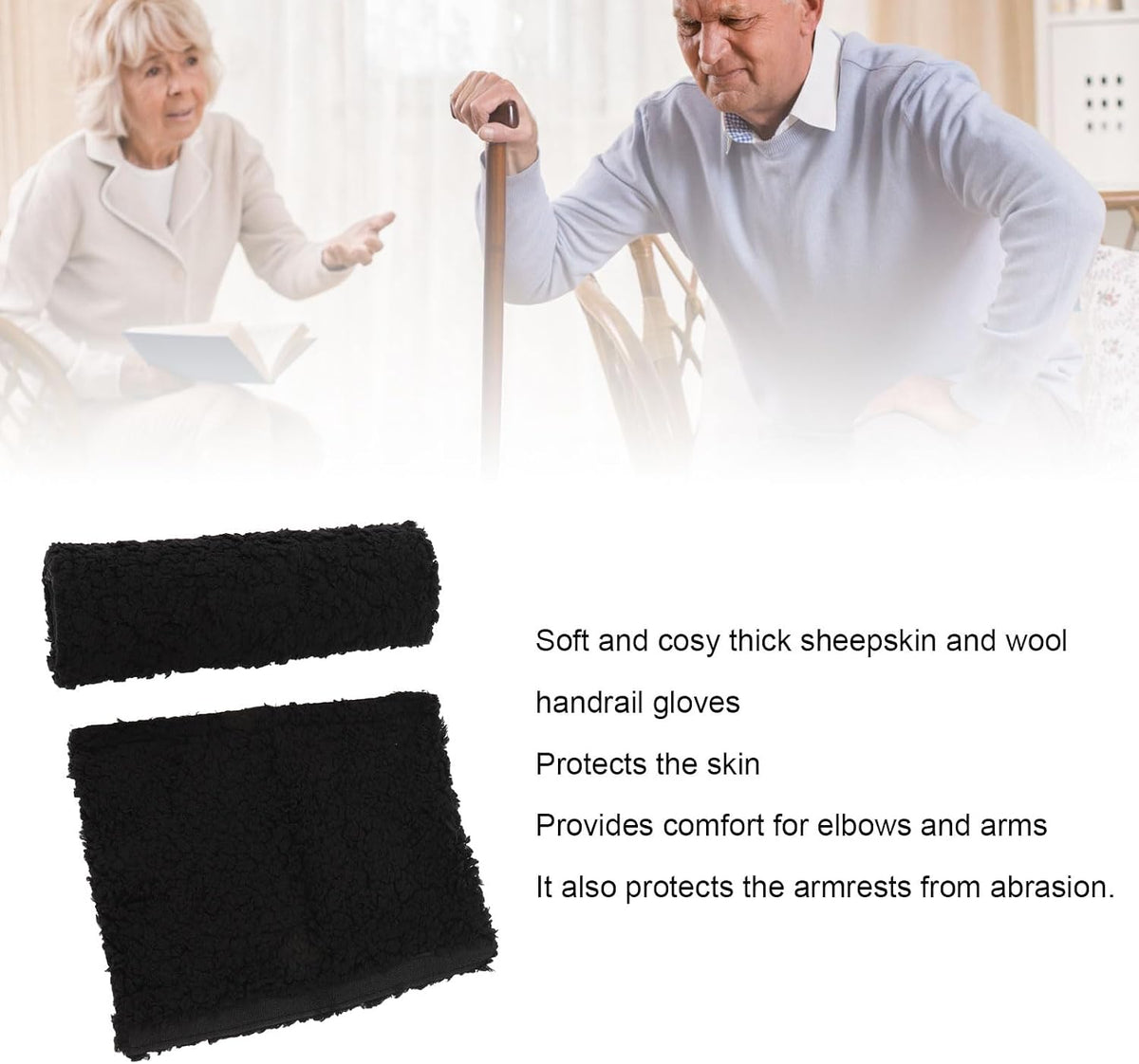 Brrnoo Sheepskin Chair Armrest Pad, Fleece Armrest Cushion for Chairs, Enhanced Comfort and Skin Protection Armrest Protector for Home or Office Use Fits Most Chairs (Grey)