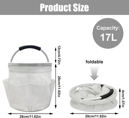 Qivine 17L Cleaning Caddy with Handle, Foldable Cleaning Supply Caddy(Blue) | Cleaning Caddy for Cleaning Supplies, Portable Cleaning Supplies Organizer with 6 Pockets, Cleaning Bucket for Kitchen Garden