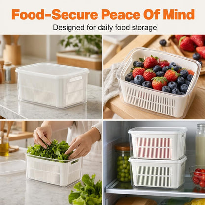 Kruggo Fruit Storage Container For Fruit Kitchen Storage (A, Medium) | Removable Colander Produce Storage Containers for Fridge Organizer