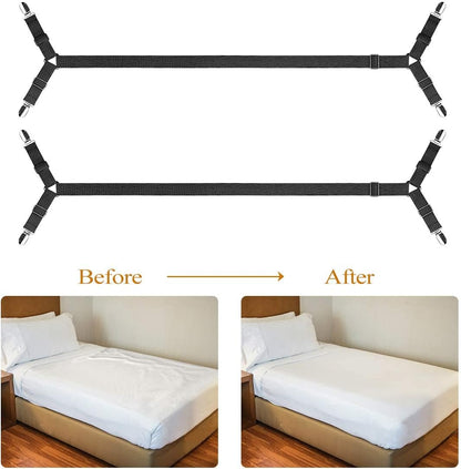 ZHOUBIN Sheet Suspenders Clips, Bed Sheet Straps Mattress Sheet Holders for Twin, Full, Queen, King - Keep Sheets in Place Corner Sheet Grippers Fasteners Sheet Stays