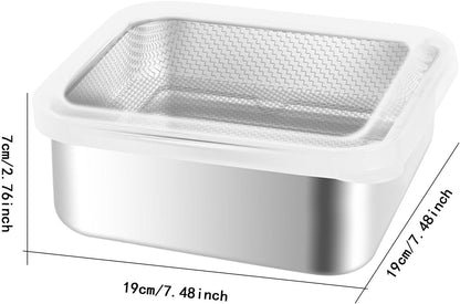 Stainless Steel Food Container with Strainer Colander Set Fridge Organizer Bin Multifunctional Kitchen Drain Basket for Lettuce Fruits, Vegetables, 1500ml
