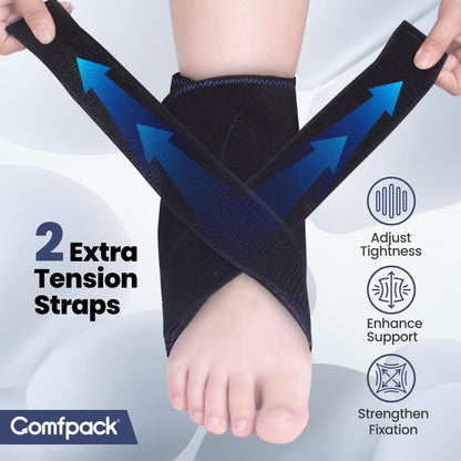 Compression Ankle Ice Pack Wrap for Foot Pain Relief | Ankle Support Brace with 2 Hot Cold Packs for Injuries, Plantar Fasciitis, Sprain & Fracture, Achilles Tendonitis, Surgery