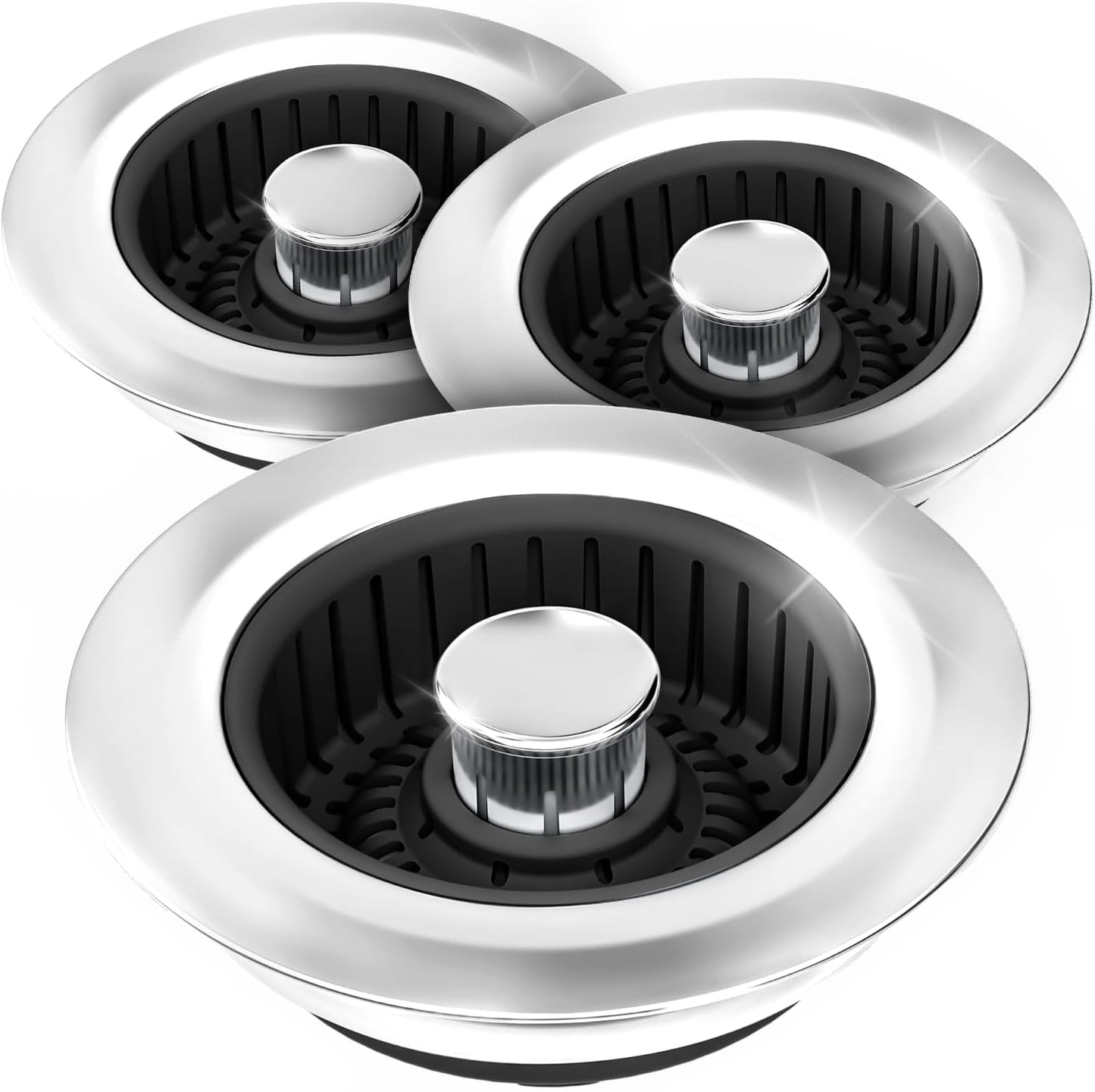 3 in 1 Kitchen Sink Drain Strainer Stopper Removable Basket Pop-Up | Kitchen Sink Food Strainer 1 Pack Silver Stainless - Food Catcher, Odor-Block Seal, Fits 3.5" Drain, Easy Clean