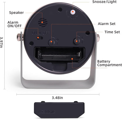Analog Alarm Clock, Silent Non-Ticking Quartz Movement, Battery-Operated with Snooze & On-Demand Light, Easy to Set Gentle Wake Bedside Desk Clock, Ideal for Home, Travel, Office (Gray)