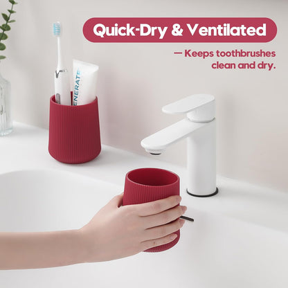 YAUKPH Black Striped Toothbrush Holder | for Electric Toothbrushes Bathroom Organizer Cup for Toothpaste Kids & Adults