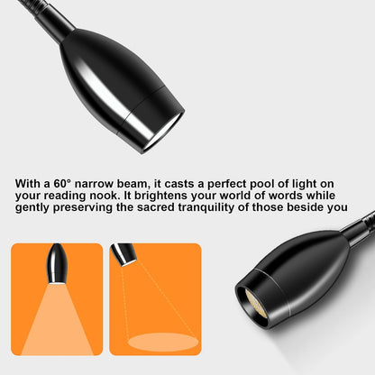 Wall Mounted LED Reading Light with 15" Flexible Gooseneck, Dimmable Book Light for Reading In Bed with USB Charging Port, Plug In Headboard Night Lights, 3 Colors Temperature, Touch Control-2 Pack