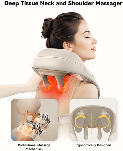Snailax Cordless Neck & Shoulder Massager with Kneading, Heat, USB-C