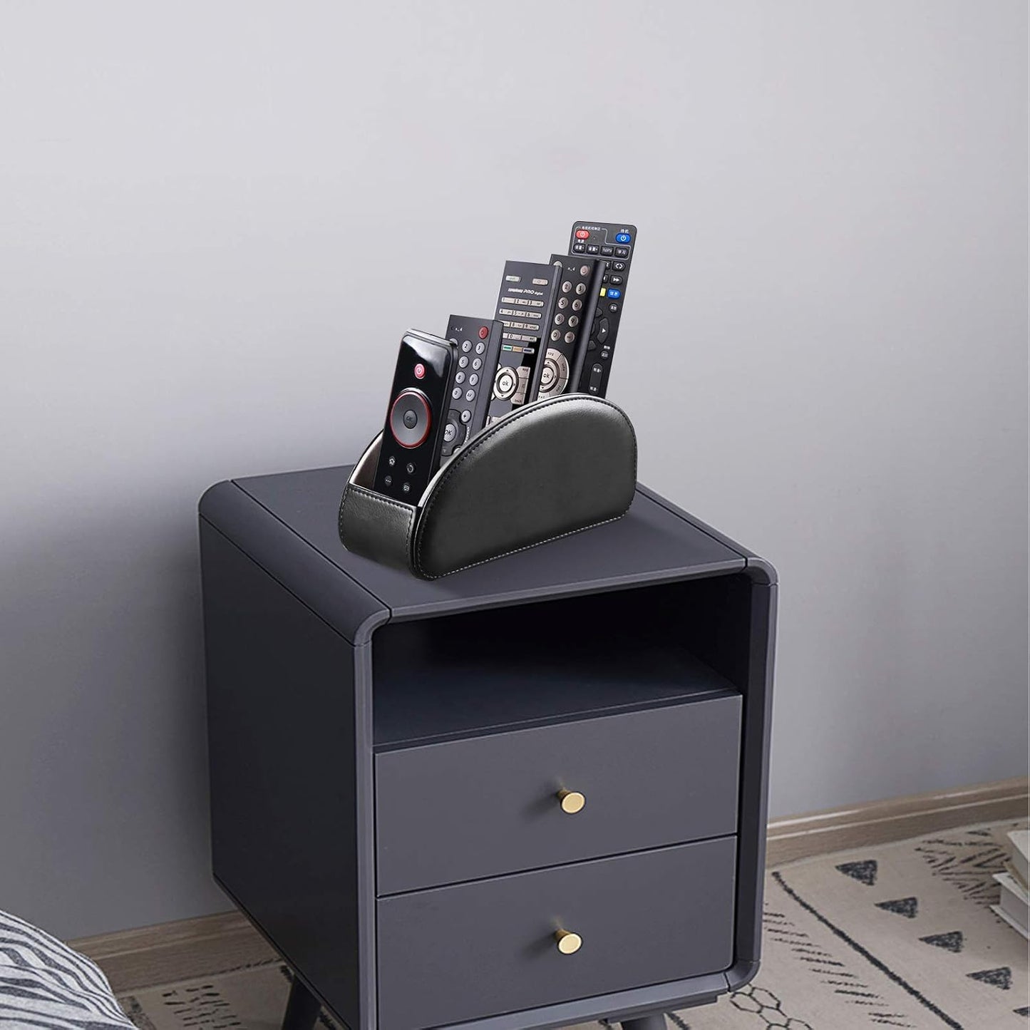 Pu Leather TV Remote Control Holder with 5 Compartments,Remote Caddy/Tray | Bedside Table Desk Storage Box/Organizer for Pen,DVD,Blu-Ray,Media Player,Heater Controller,Cosmetics,Glasses,Office Supplies
