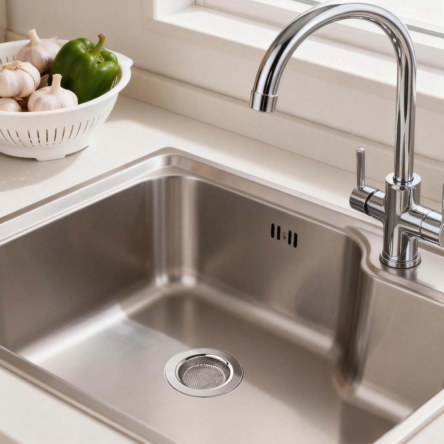 4PCS 4.4" Stainless Steel Kitchen Sink Drain Strainer Food Catcher | Wide Rim, Fine Mesh Filter Basket, Prevents Clogging, Catches Food Debris, Dishwasher Safe, Standard Kitchen Sink Accessories
