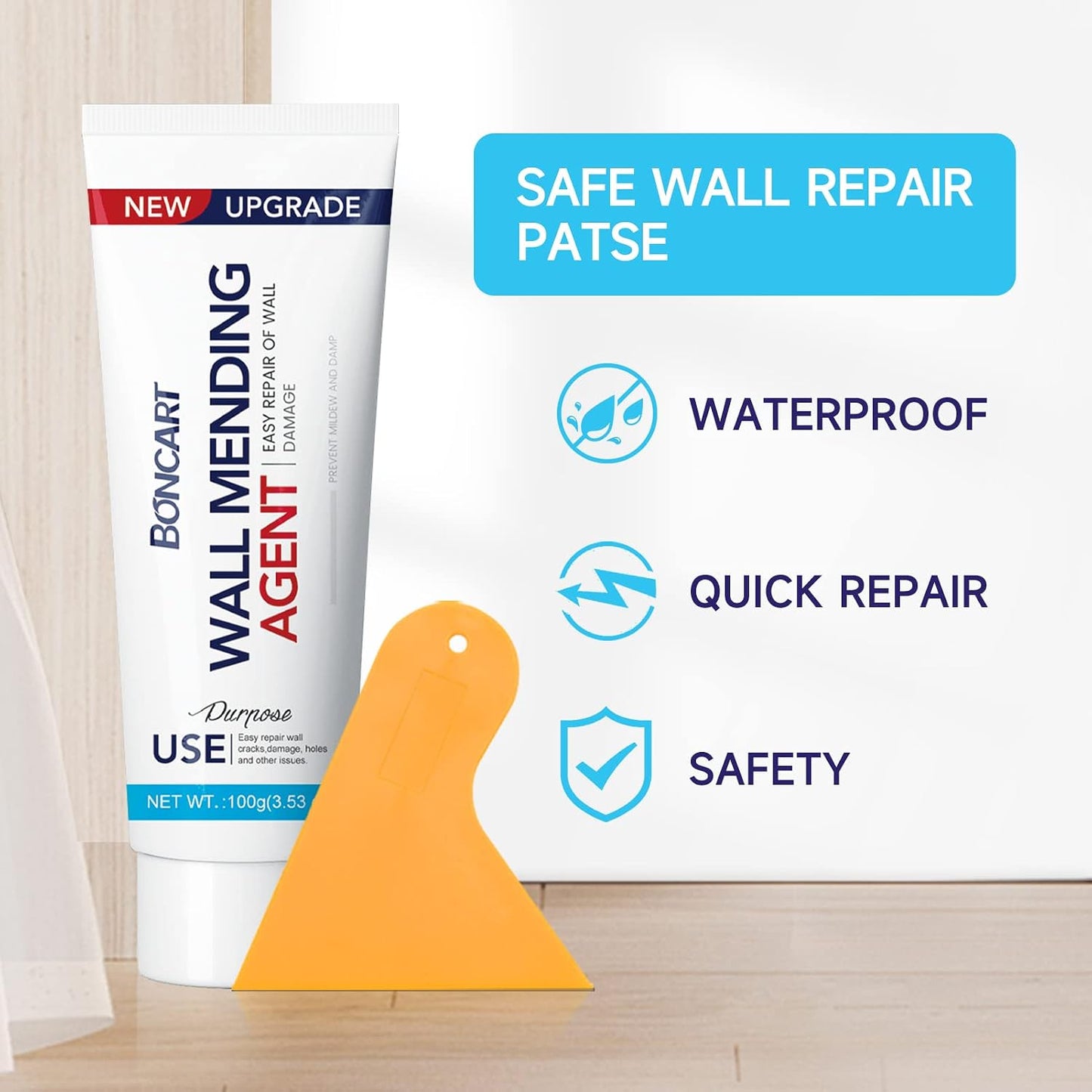 Drywall Repair Kit, 2-Pack Wall Mending Agent, Wall Spackle with Tools | Includes Scraper and Sandpaper. For Wall Surface Hole Fill, Quick And Easy Solution.