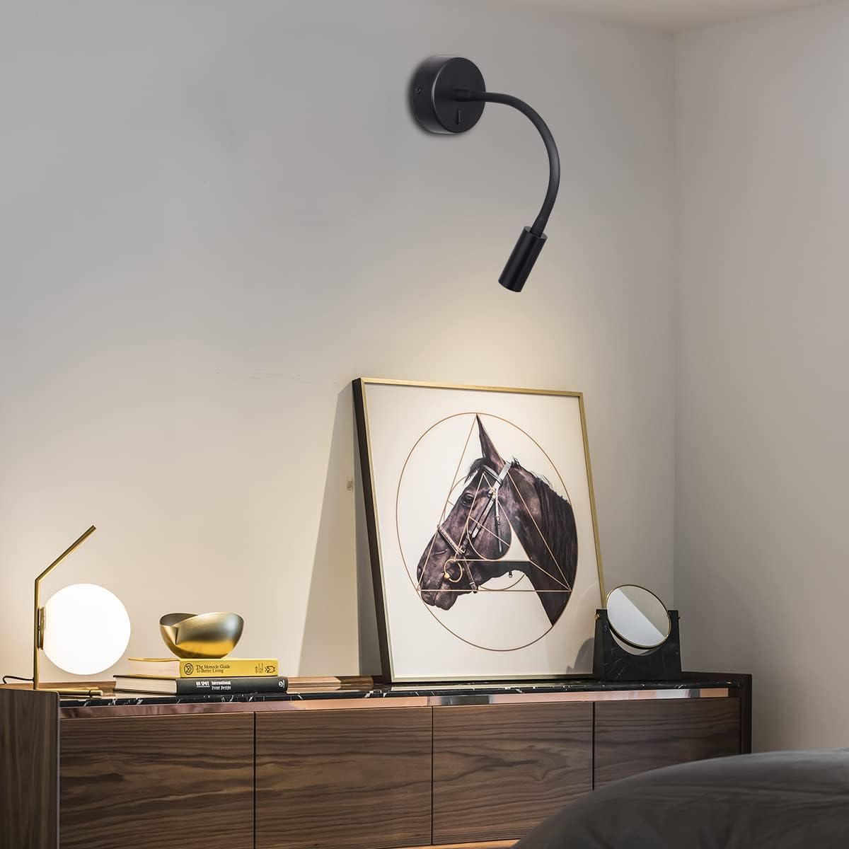 Wall Mounted Reading Lamp LED 3W Warm White 3000K Hardwired for Reading Matt Black(Black Hard-Wired 2PCS)