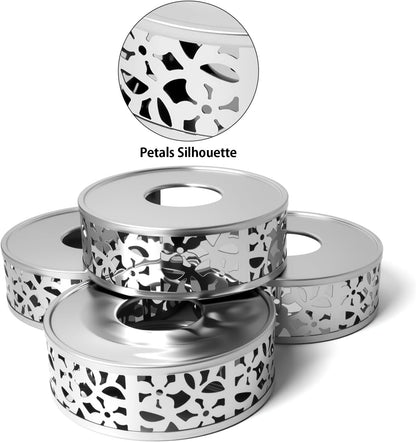 Tea Warmer Petals Silhouette, 4 Pack | Stainless Steel Teapot Warmer, With Tealight Holder
