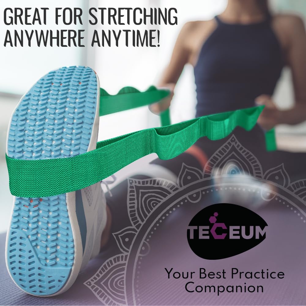 Stretching Strap with 10 Loops for Physical Therapy & Rehab | Non-Elastic Yoga Stretch Band for Hamstring, Leg, Hip & Knee Rehab, Pilates, Flexibility & Mobility Exercises for Men & Women