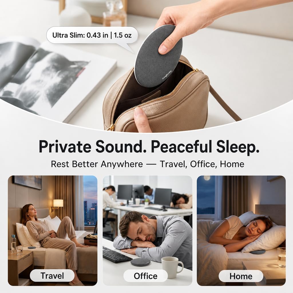 Kinglucky Pillow Speaker for Sleeping, Built-in White Noise Ultra-Thin Bluetooth 6.0 Under Pillow Speaker for Side Sleepers,Auto Shut-Off, Rechargeable Portable for Travel, Couples Shared Bed, Blue