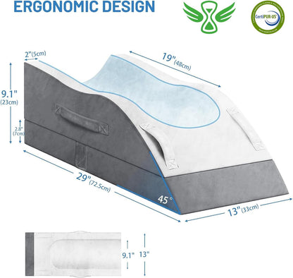 TranquilRelax Leg Elevation Pillow for After Surgery, Wedge Pillow, Grey | Single-leg design, adjustable height, U-shaped cradle, supportive memory foam, washable cover, leg elevation for swelling